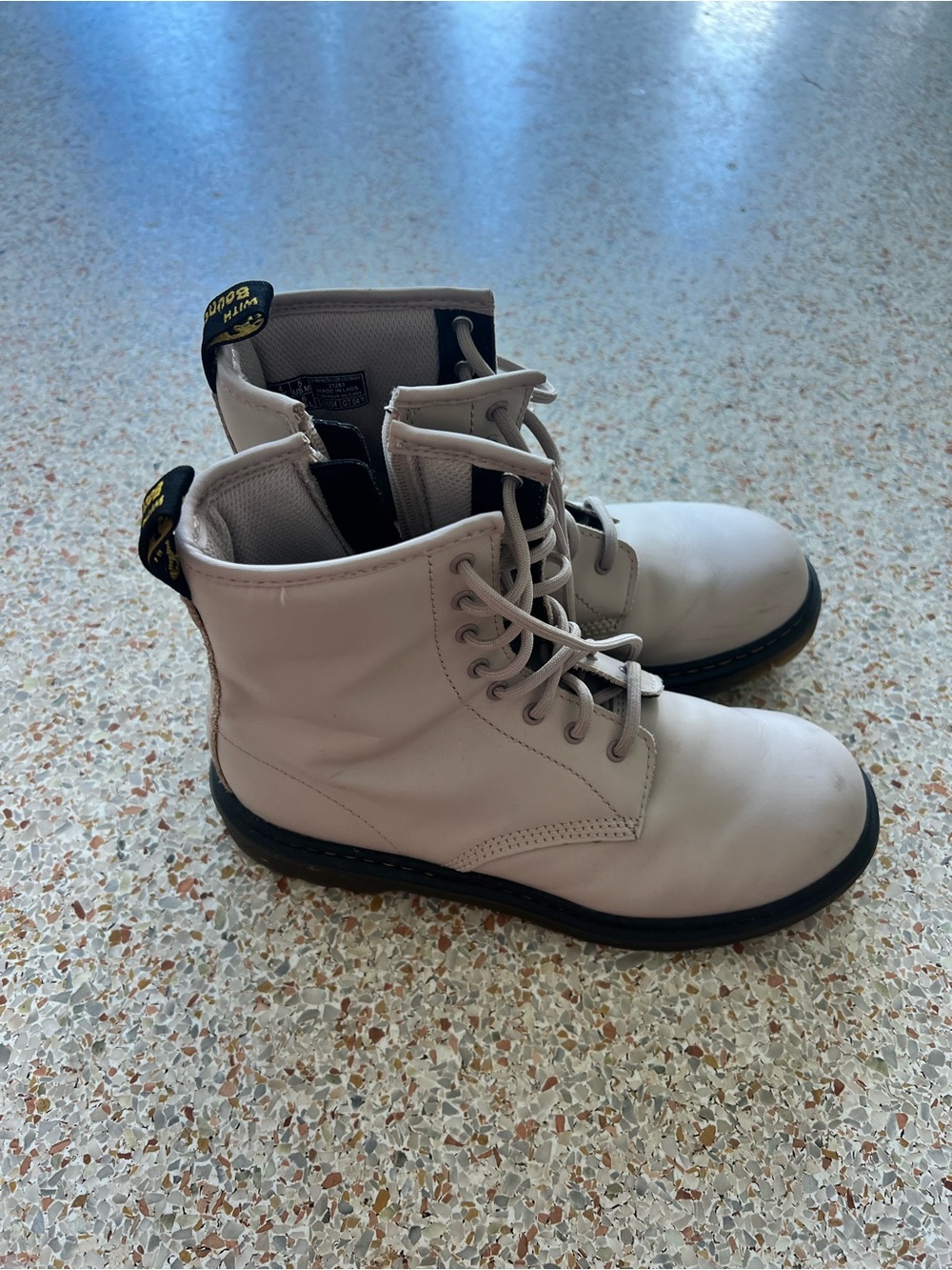 Dr. Martens Light Gray Leather Lace-Up Combat Boots